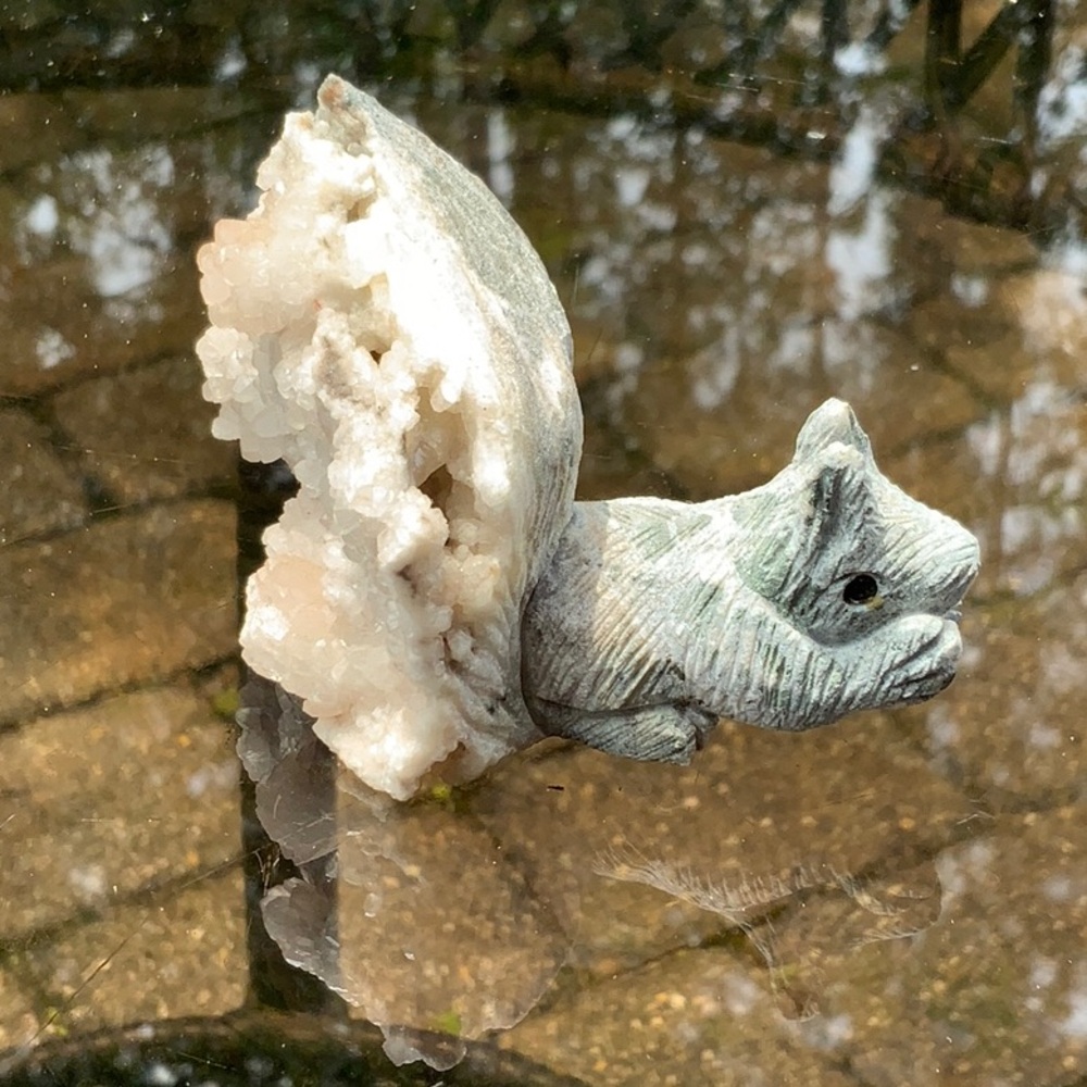 QUARTZ CRYSTAL CLUSTER HAND CARVED SQUIRREL